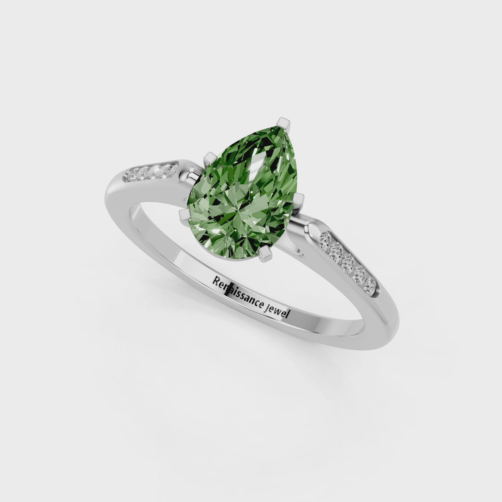White gold Fancy Green Pear  Cut Channel Set Solitaire Engagement Ring with Four-Prong Setting_118