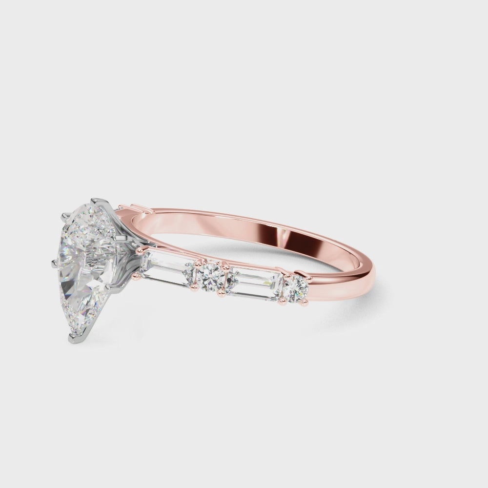 Rose gold Pear Solitaire with Side Baguettes and Channel Set Band 3