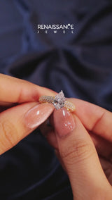 Yellow gold Pear Diamond Solitaire Ring with Prong Setting and Pavé Band