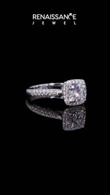 Platinum Cushion Halo Pave Band Prong Setting Ring
