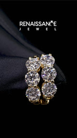 Yellow gold Triple Round Diamond Huggie Earrings with Prong Setting
