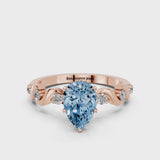 Rose gold Fancy Blue Pear  Solitaire Twisted Band with Prong Setting