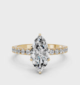 Yellow gold Marquise Cut Diamond Solitaire Pavé Band with Four-Prong Setting