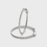 Silver Round Diamond Hoop Earrings with Pave Setting and Shared Prong