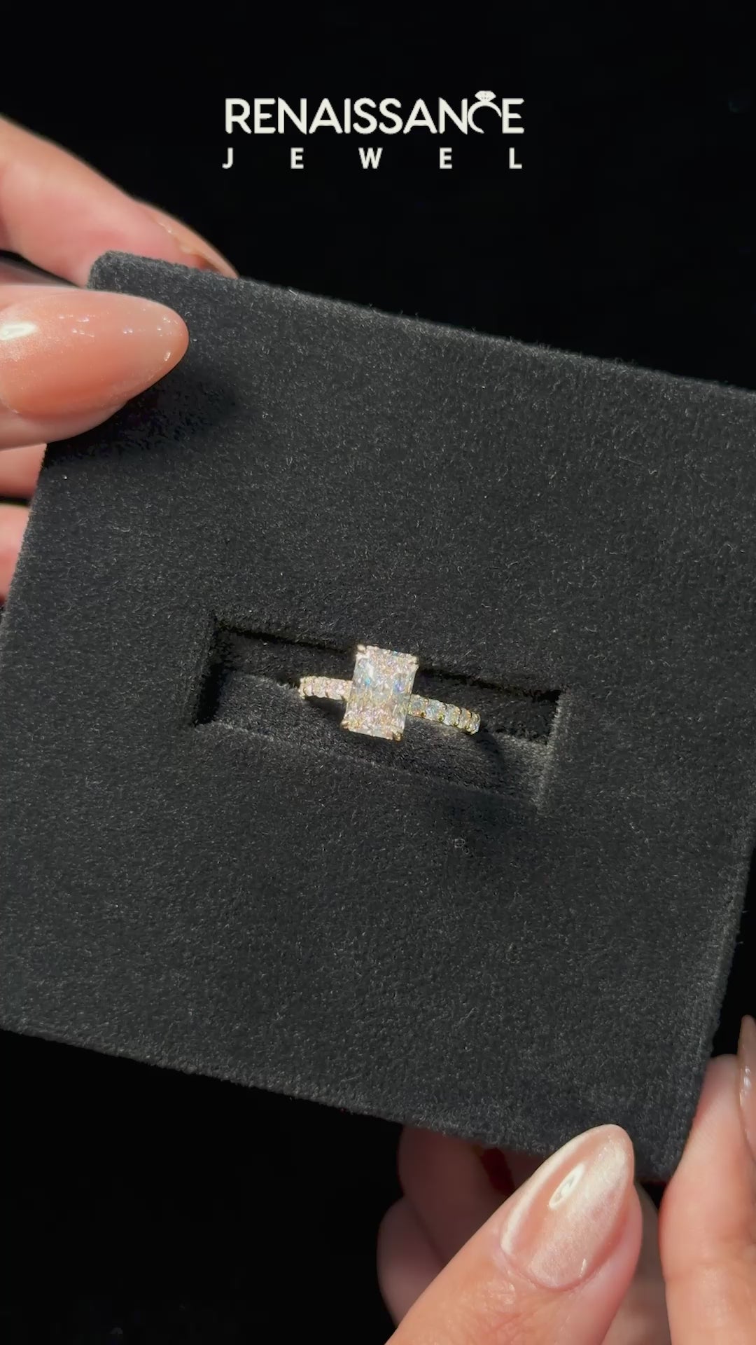 Yellow gold Radiant Cut Diamond Ring with Pavé Band and Four-Prong Setting_21