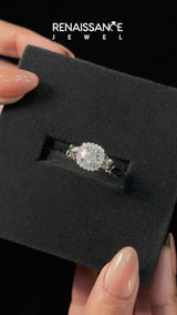 Silver Asscher Cut Diamond Halo Ring with Vintage Split Shank and Four-Prong Setting
