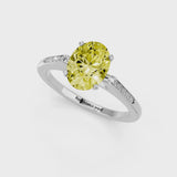 Platinum Fancy Yellow Oval  Cut Channel Set Solitaire Engagement Ring with Four-Prong Setting