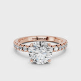 Rose gold Round Solitaire Pave Diamond Engagement Ring with Four-Prong Setting