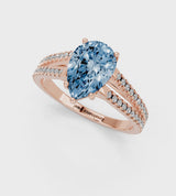 Rose gold Fancy Blue Pear Cut Diamond Solitaire Engagement Ring with Split Shank Pavé Band