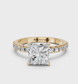 Yellow gold Asscher Cut Diamond Solitaire Pavé Band with Four-Prong Setting