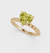 Yellow gold Fancy Yellow Heart Cut Diamond Solitaire Ring with Beaded Band and Prong Setting