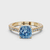 Yellow gold Fancy Blue Cushion  Cut Solitaire Diamond Engagement Ring with Pave Band and Four-Prong Setting_74
