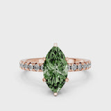 Rose gold Fancy Green Marquise  Solitaire Pave Diamond Engagement Ring with Four-Prong Setting