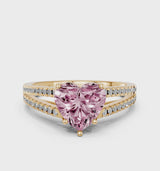 Yellow gold Fancy Pink Heart Cut Diamond Solitaire Engagement Ring with Split Shank Pavé Band
