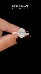 Yellow gold Marquise Cut Diamond Solitaire Ring with Round  Pavé Band and Prong Setting