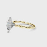Yellow gold Marquise Solitaire Diamond Ring with Bamboo Band and Four-Prong Setting
