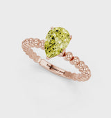 Rose gold Fancy Yellow Pear Cut Diamond Solitaire Ring with Beaded Band and Prong Setting