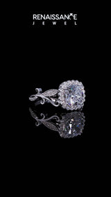 Platinum Oval Cut Diamond Halo Ring with Vintage Split Shank and Four-Prong Setting