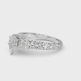 White gold Pear Cut Diamond Classic Solitaire Ring with Pavé Band and Four-Prong Setting