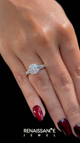 Platinum Emerald Cut Diamond Split Shank Engagement Ring with Pavé Band