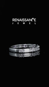 White gold Baguette and Round Diamond Bar Setting Half Eternity Band with Prong Setting