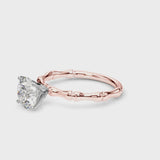 Rose gold Cushion Solitaire Diamond Ring with Bamboo Band and Four-Prong Setting