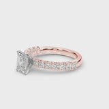 Rose gold Radiant Cut Diamond Pavé Band Solitaire Ring with Prong Setting