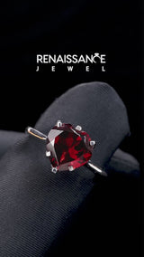 Silver Heart Cut Garnet Solitaire Ring with Flower Prong Setting and Classic Band