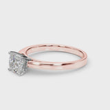 Rose gold Cushion Solitaire Diamond Ring with Four-Prong Setting and Classic Band