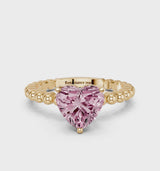 Yellow gold Fancy Pink Heart Cut Diamond Solitaire Ring with Beaded Band and Prong Setting