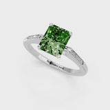 Silver Fancy Green Radiant  Cut Channel Set Solitaire Engagement Ring with Four-Prong Setting