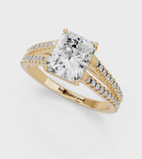 Yellow gold Radiant Cut Diamond Solitaire Engagement Ring with Split Shank Pavé Band