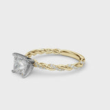 Yellow gold Princess Cut Diamond Solitaire Ring with Twisted Band and Pavé Accents
