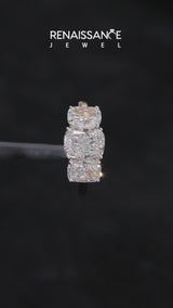 Yellow gold Three-Stone Cushion Cut Diamond Ring with Prong Setting and Classic Band