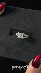 Silver Heart Cut Diamond Split Shank Pavé Engagement Ring with Four-Prong Setting
