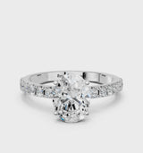 Silver Oval Cut Diamond Solitaire Pavé Band with Four-Prong Setting