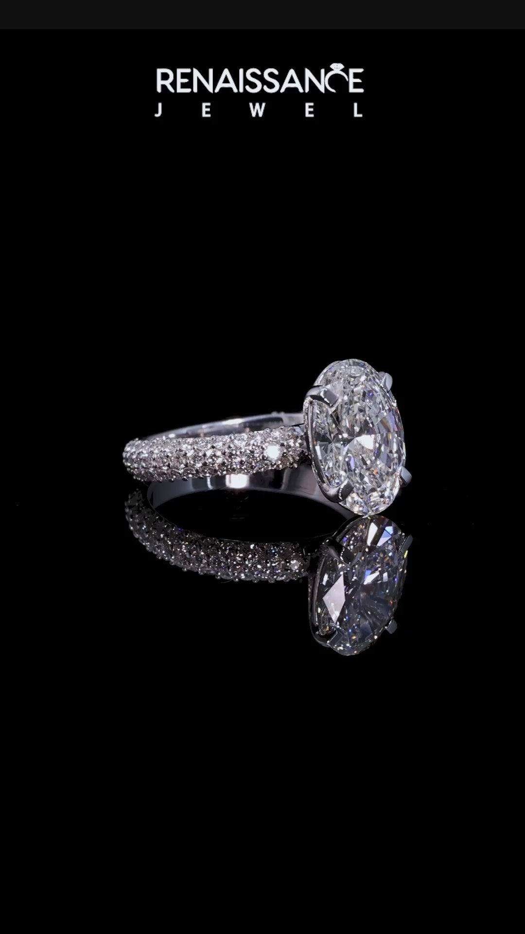 Silver Oval Solitaire with Pave Band and Four-Prong Setting_31