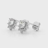 White gold Cluster Round Diamond Stud Earrings with White Gold Band and Four-Prong Setting