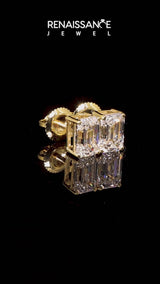 Yellow gold Emerald Cut Diamond Stud Earrings
