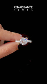 Silver Asscher Cut Solitaire Diamond Engagement Ring with Pavé Band and Six-Prong Setting