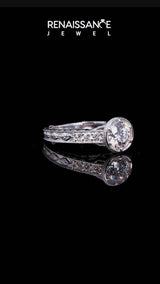Platinum Bezel Set Oval Diamond Milgrain Pave Engagement Ring