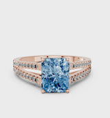 Rose gold Fancy Blue Radiant Cut Diamond Solitaire Engagement Ring with Split Shank Pavé Band
