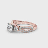 Rose gold Three-Stone Round Cut Diamond Twist Band with Prong Setting