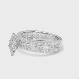 Silver Marquise Cut Diamond Solitaire Ring with Pavé and Channel Set Band