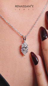 Silver Marquise Diamond Solitaire Pendant with Prong Setting