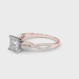 Rose gold Princess Cut Diamond Solitaire Engagement Ring with Twisted Pavé Band and Four-Prong Setting