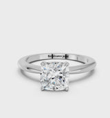 White gold Cushion Cut Diamond Solitaire Ring with Six-Prong Setting and Classic Band