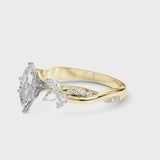 Yellow gold Marquise Diamond Floral Vine Solitaire Engagement Ring