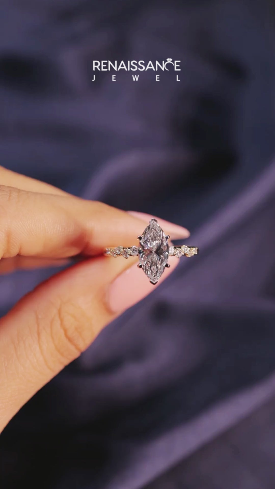 Yellow gold Marquise Diamond Cluster Prong-Set Solitaire Ring 5