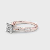 Rose gold Cushion Cut Diamond Solitaire Engagement Ring with Twisted Pavé Band and Four-Prong Setting